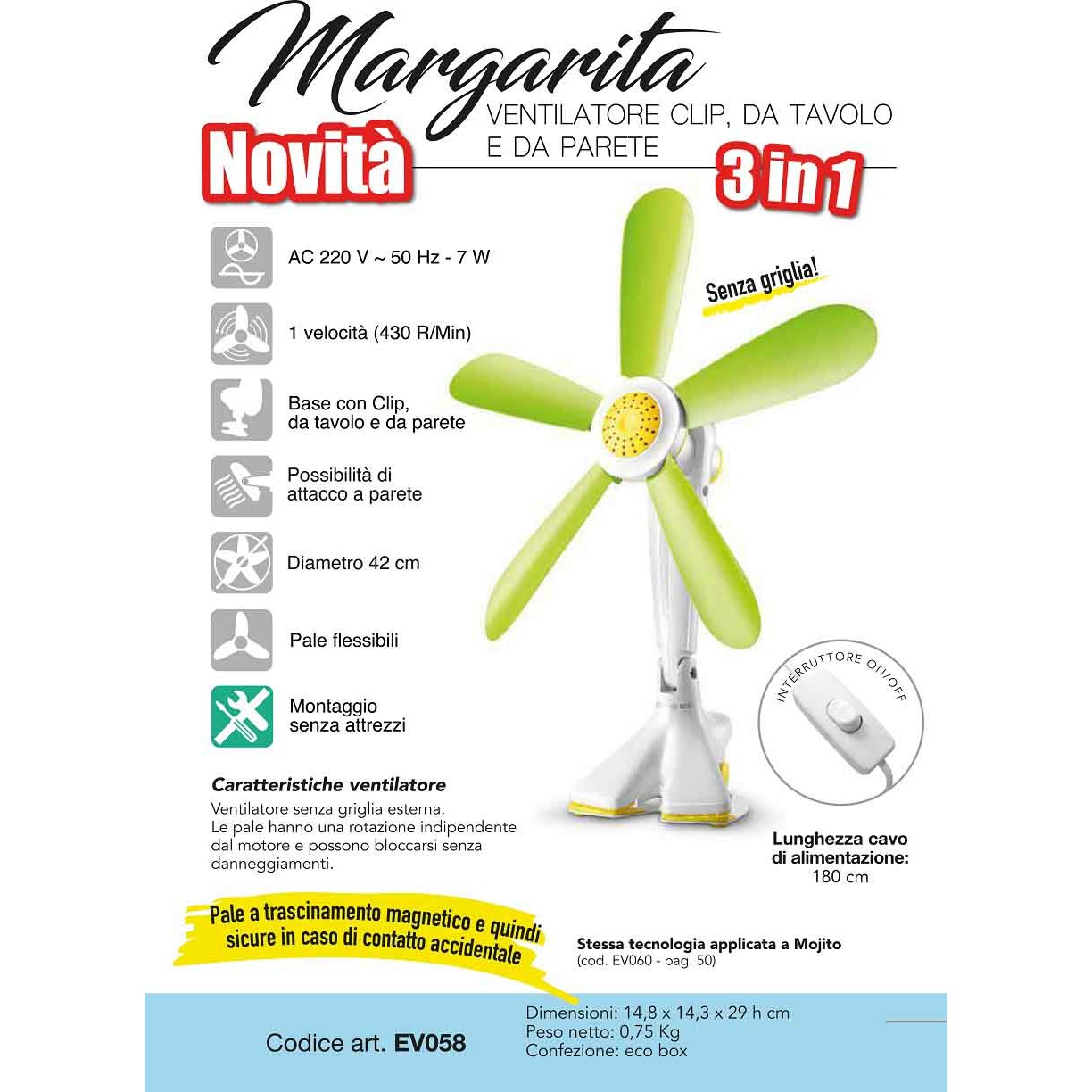 71222 8016818105037 EV058 ventilatore da tavolo parete margarita