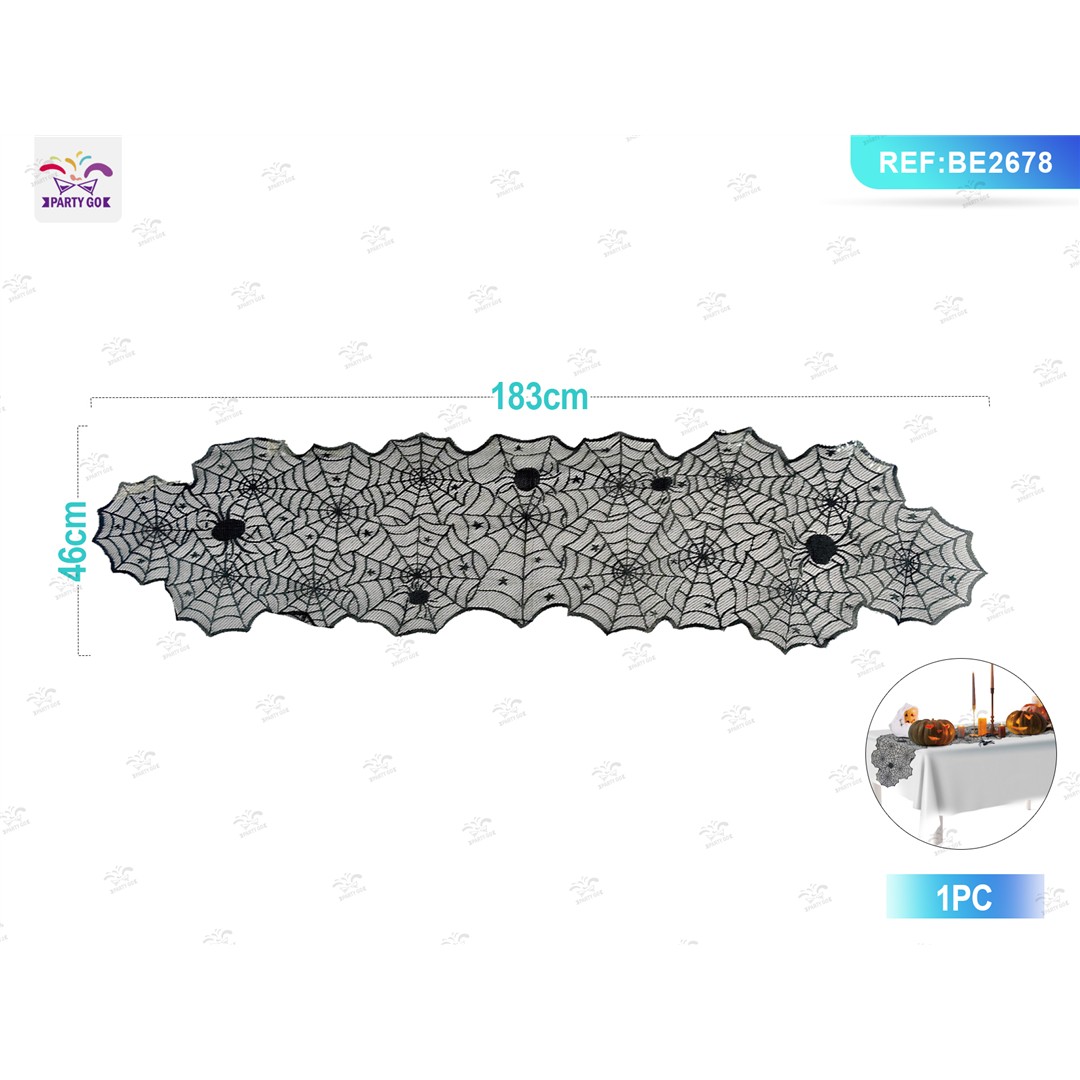 71294 8058617315521 BE2678 halloween runner per tavolo forma di ragnatela nero 183x46cm