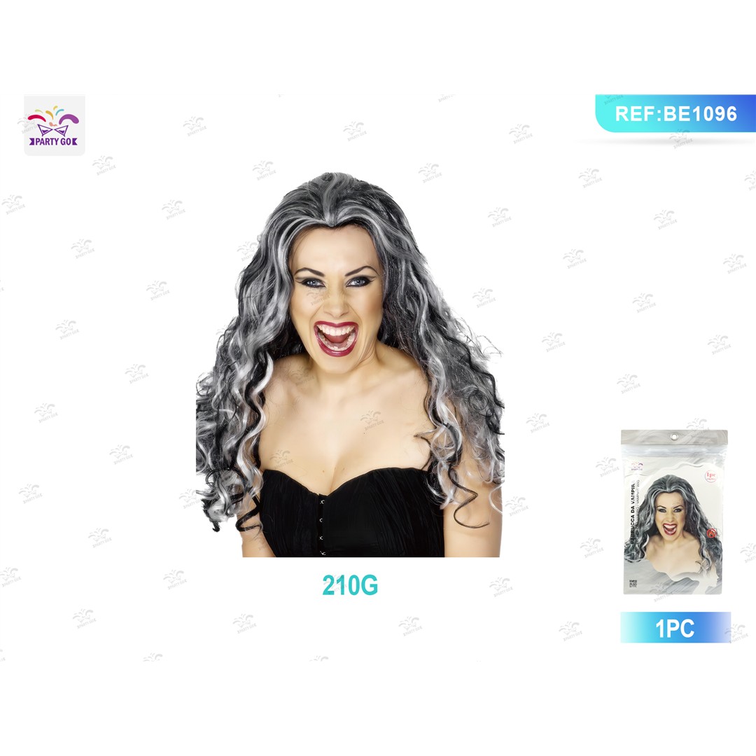 71560 8058617860960 BE1096 parrucca lunga da vampiro nero/grigio