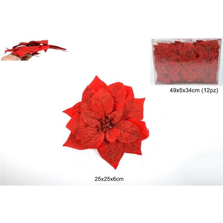 71633 8033113393242 GI006027 ADDOBBO CON CLIP FIORE NATALIZIO POINSETTIA Ø25CM ROSSO