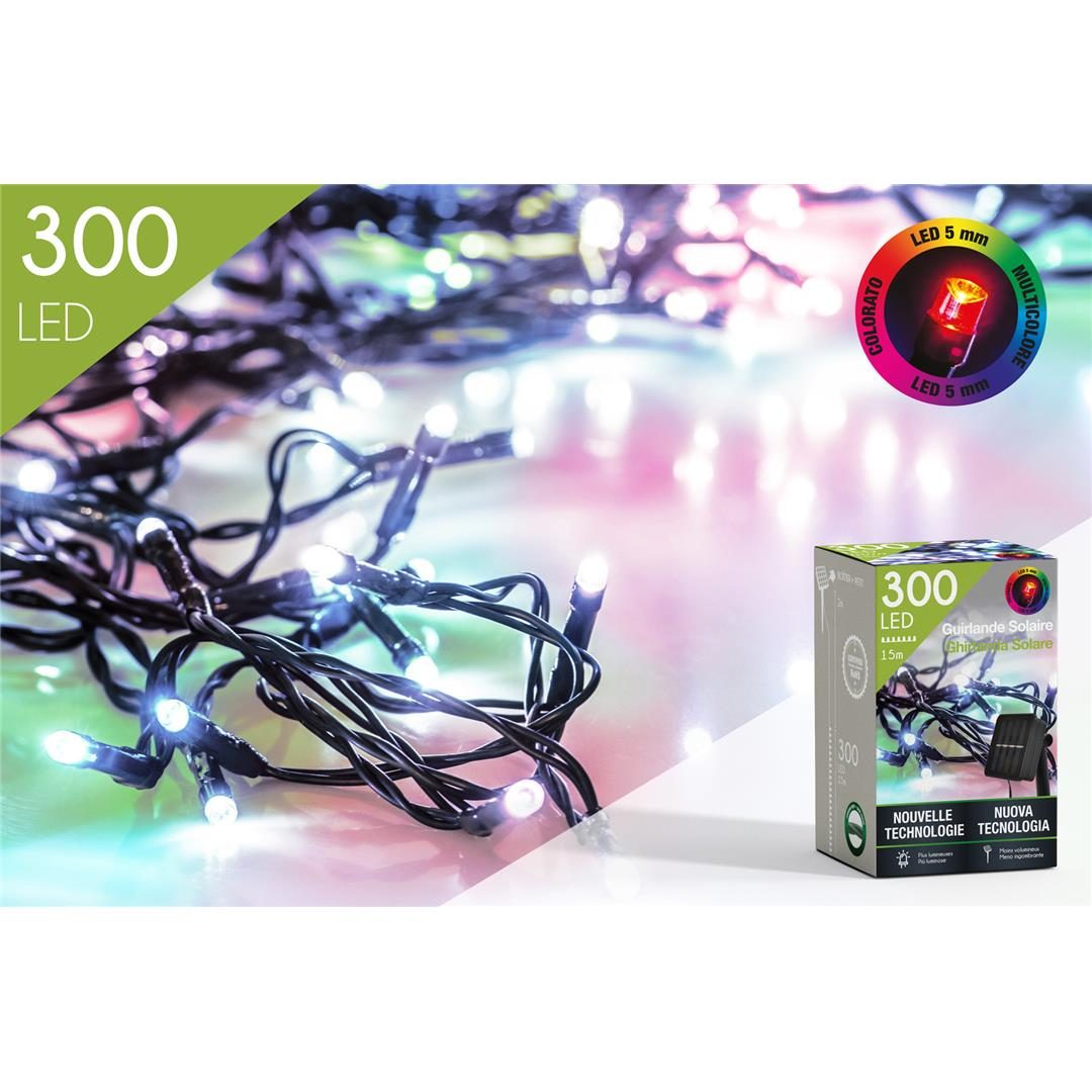 71688 3120370689234 68923 CP ☀CATENA LED 15M 300 LUCI DI NATALE ENERGIA SOLARE MULTICOLOR &CAVO 2M VERDE COLLETTORE