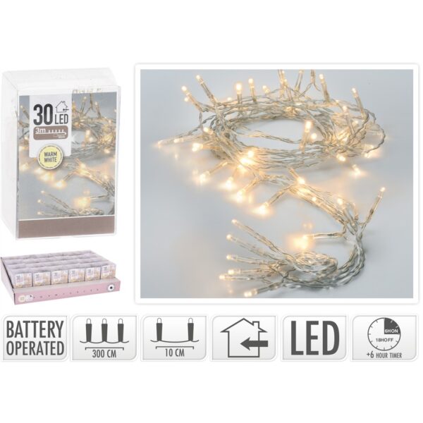 71751 8719202599695 AX9800640 catena led a batteria da interno 300cm bianco caldo 30 luci cavo bianco ip20