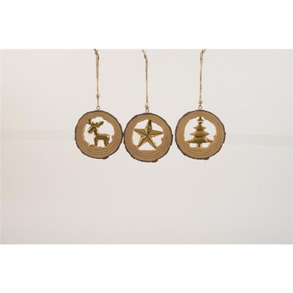 71754 8034052861465 61465 MERCURY ADDOBBO NATALIZIO APPENDINO IN LEGNO WOOD ORO Ø8X1CM