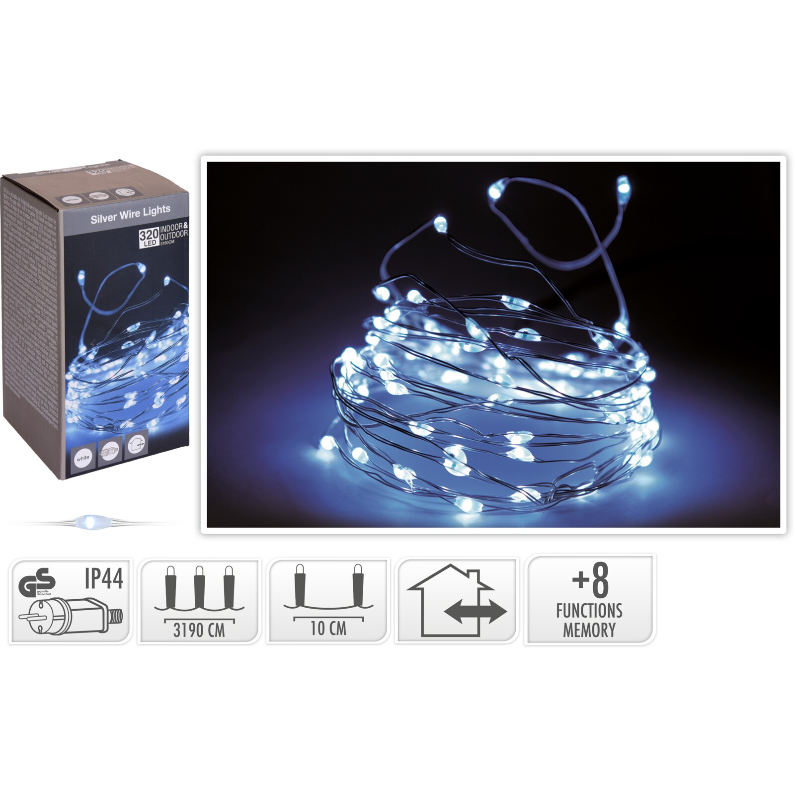 71758 8719987725449 AX8716530 filo micro led da esterno 2390cm bianco freddo 320 luci di natale con spina ip44 cavo 3m argento