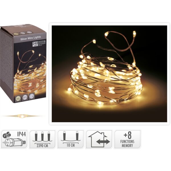71760 8719987725500 AX8716620 filo micro led da esterno 2390cm bianco caldo 240 luci di natale con spina ip44 cavo 3m argento