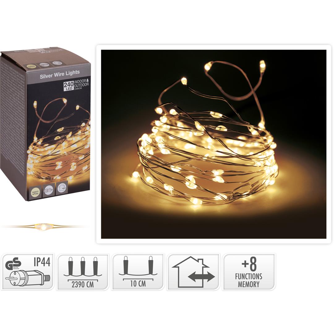 71760 8719987725500 AX8716620 filo micro led da esterno 2390cm bianco caldo 240 luci di natale &spina ip44 cavo 3m argento