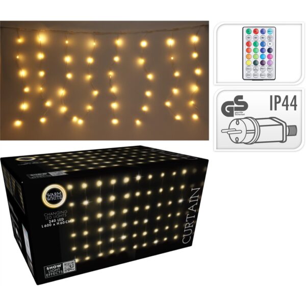 71764 8721037232166 AGB000550 tenda luci di natale da esterno 240 led cavo trasparente bianco caldo l6m x h60cm con spina ip44 cavo 5m con telecomando