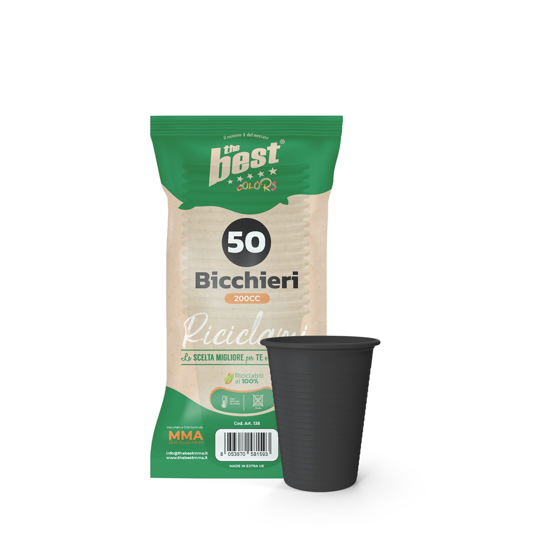 72592 8053670581593 208994 VISCIO coord. nero bicchieri riciclabili 50pz 200ml
