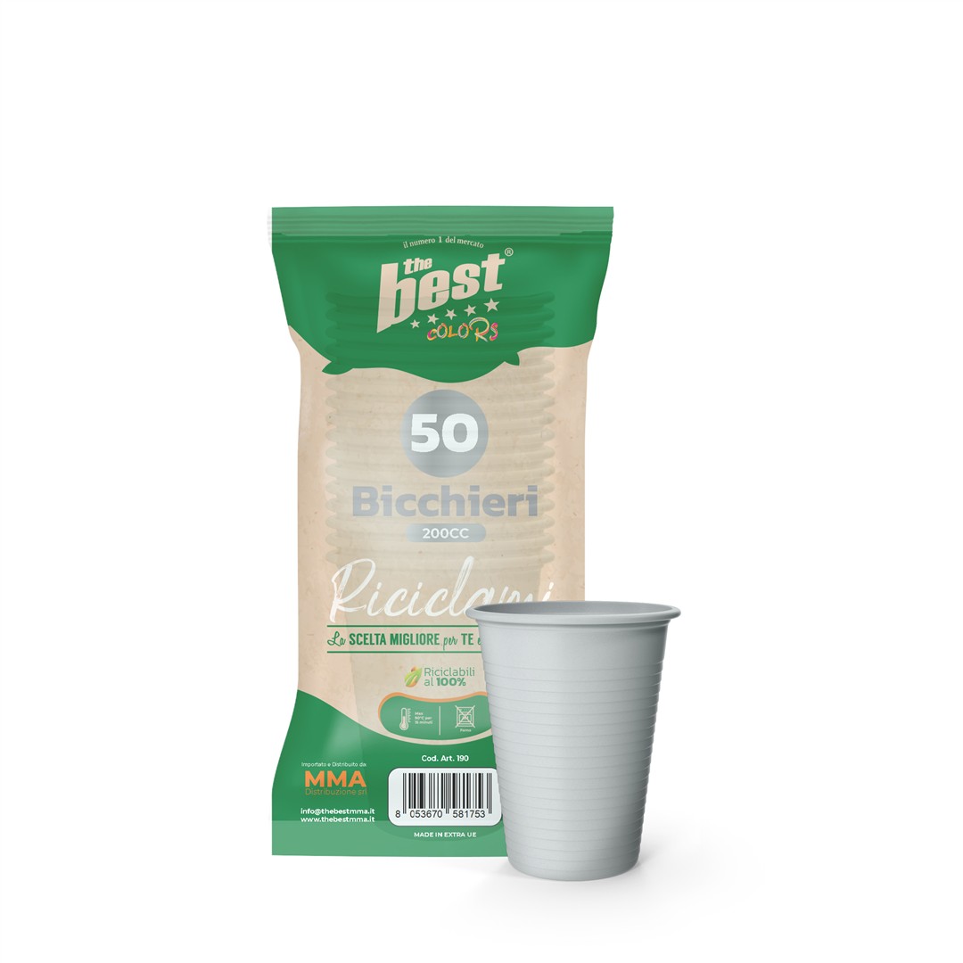 73174 8053670581753 BEST 190 coord. bicchieri riciclabili 50pz 200ml argento