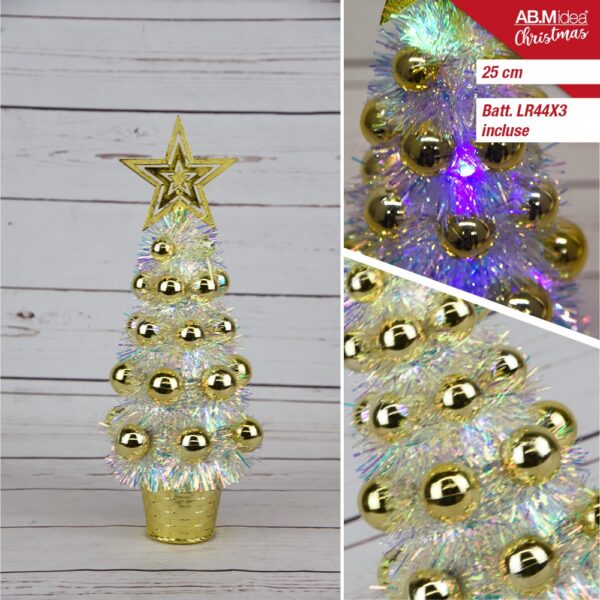 73196 8055713304404 HX982823 alberello di natale con luci multicolor 25cm oro