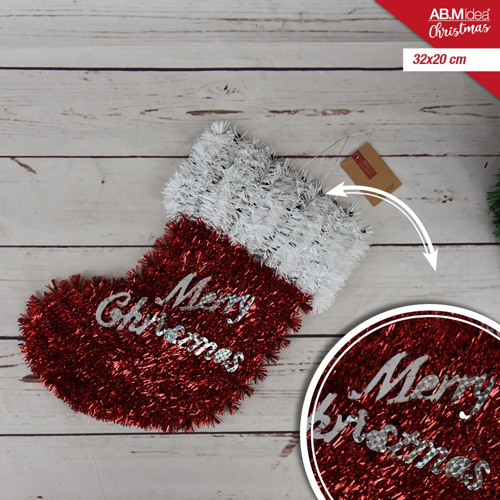 73339 8055711608986 HX977638 decoro natalizio per porta platica calza 32x20cm