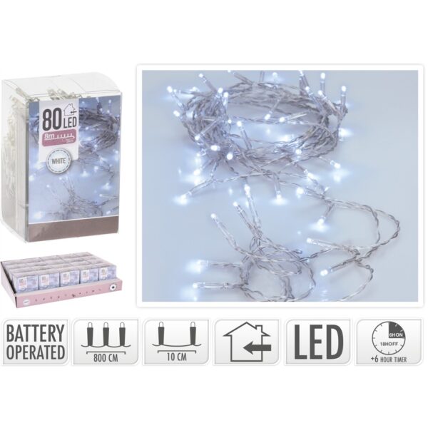 74950 8719202599527 AX9800580 catena led a batteria da interno 800cm bianco freddo 80 luci di natale cavo bianco ip20