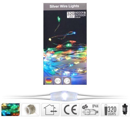74956 8719202306903 AX4234230 filo micro led da esterno 3190cm multicolor 320 luci di natale con spina ip44 cavo 3m argento