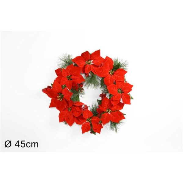 75096 8033113560279 RO007550 DECORO NATALIZIO PER PORTA STELLA DI NATALE 8 FIORI C/BACCHE ART.XY15-219