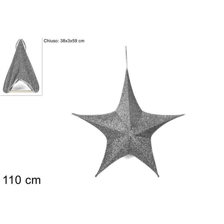 75106 8033113850806 PA000489C stella natalizia in 3d richiudibile con appendino silver ø110cm stella