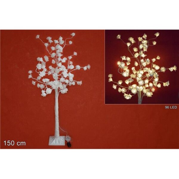 75111 8033113922459 MO002437 decoro illuminato albero da 96 led rose bianche h150cm con giochi flash