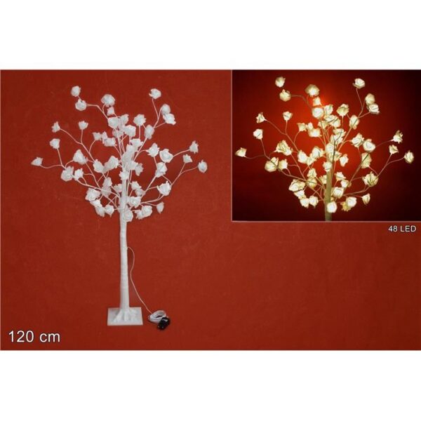 75112 8033113922466 MO002438 decoro illuminato albero da 48 led rose bianche h120cm con giochi flash
