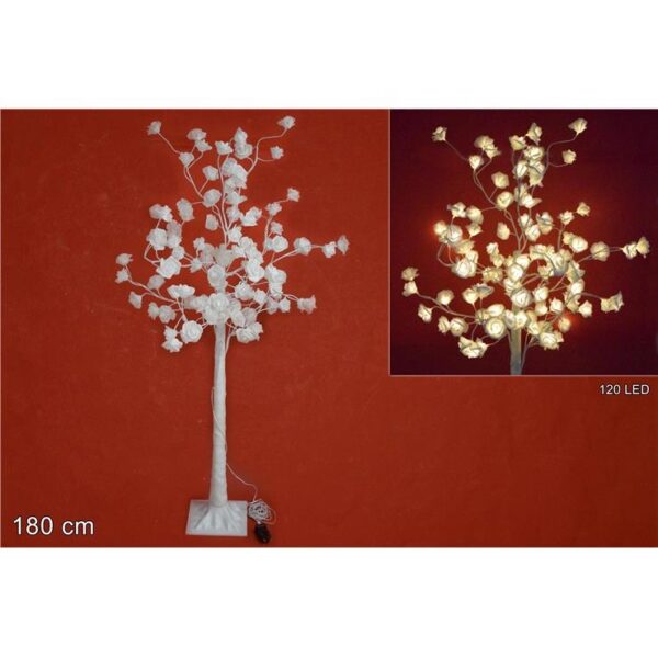 75113 8033113930898 MO002487 decoro illuminato albero da 120 led rose bianche h180cm con giochi flash
