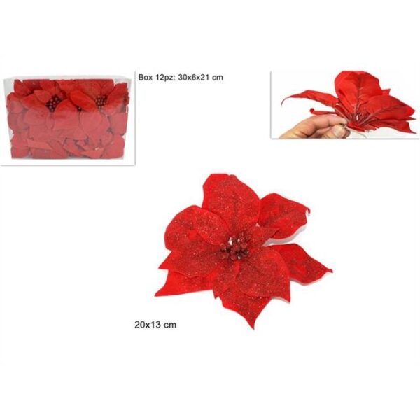 75126 8033113393204 GI006026 ADDOBBO CON CLIP FIORE NATALIZIO POINSETTIA Ø20CM ROSSO