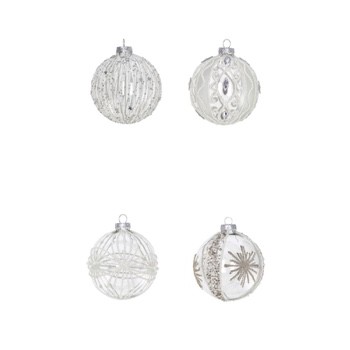 75423 8057586057487 105748 STAR palla natalizia di vetro in display trasparente bianco ø8cm