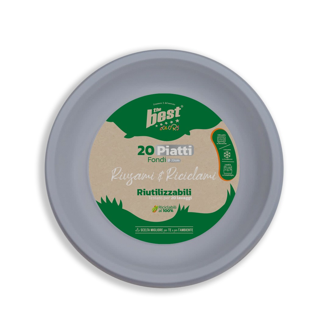 76350 8053670581944 BEST 187/8 coord. argento piatti fondi riciclabili 20pz ø22cm