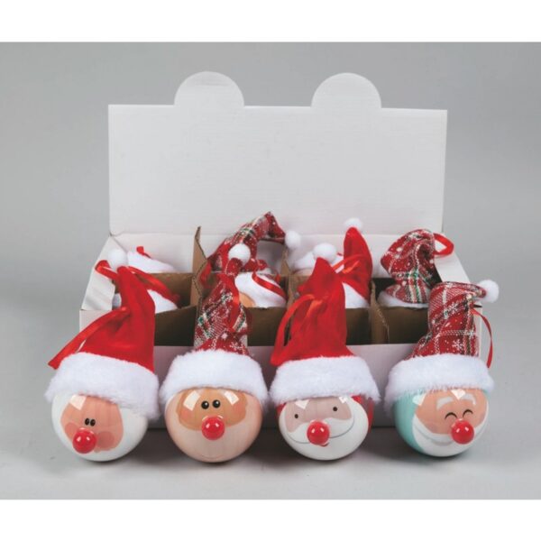 76474 8019959669574 PL-66957 pallina in plastica babbo natale con naso e cappello 8cm