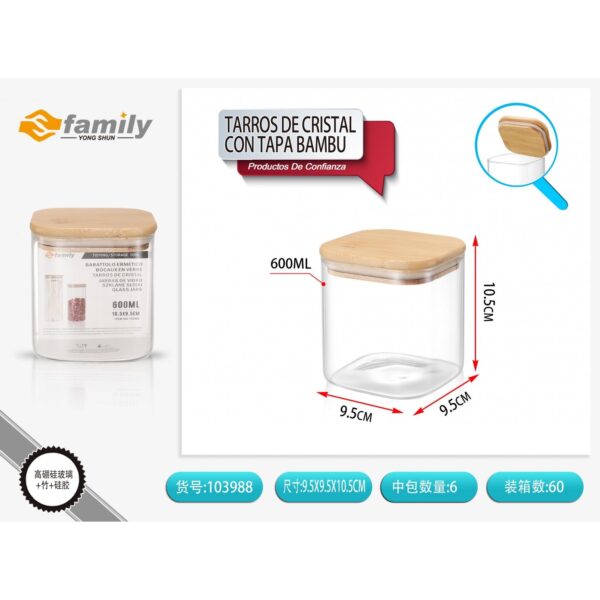 76625 8434581039883 103988 MI CONTENITORE IN VETRO CON COPERCHIO DI BAMBOO 600ML CM.10,5 X 9,5