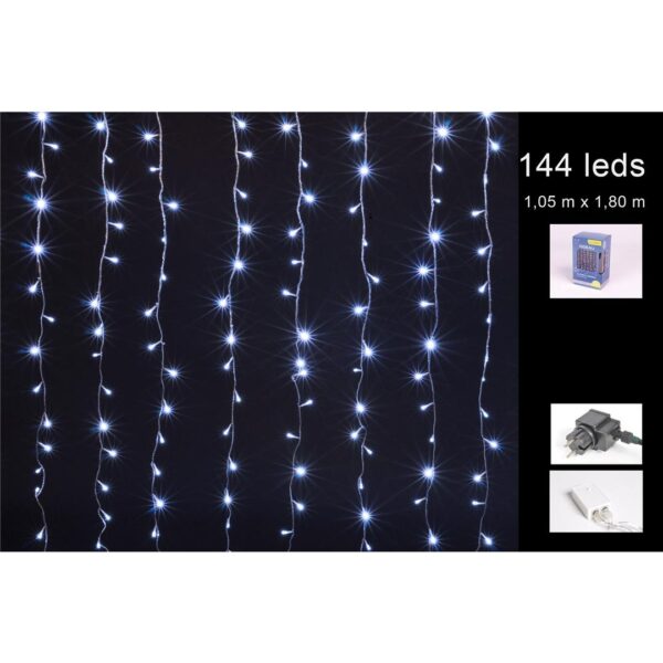 78237 3120370632940 63294 TENDA LUCI DI NATALE DA ESTERNO STALATTITI EFFETTO NEVE 144 LED CAVO TRASP. L300CM X H60~90CM &SPINA CAVO 5M COLOR BIANCO