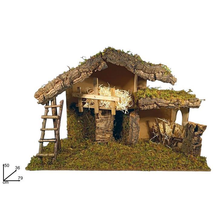 78247 8033113418785 FR000145 PRESEPE NATIVITÀ CAPANNA MUSCHIO/SUGHERO TIPO A 79X36X50CM SFUSO/BULK ART. 40700