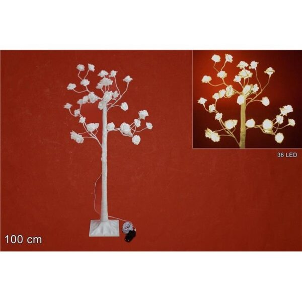 78262 8033113922473 MO002439 decoro illuminato albero da 36 led rose bianche h100cm con giochi flash