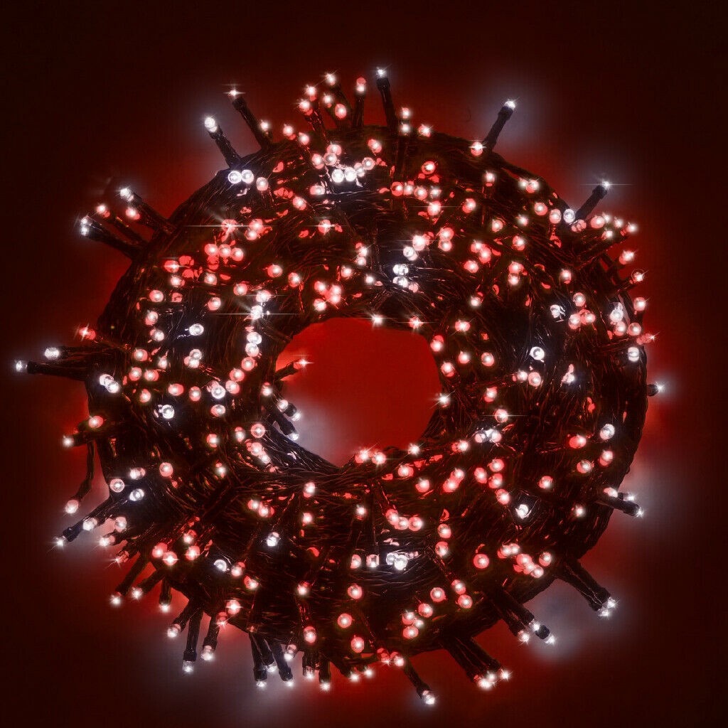 78437 8019959694651 EL-74337LCR ►catena led 50m 1000 luci di natale bianco caldo e rosso da esterno con spina ip44 cavo 5m verde 8 giochi