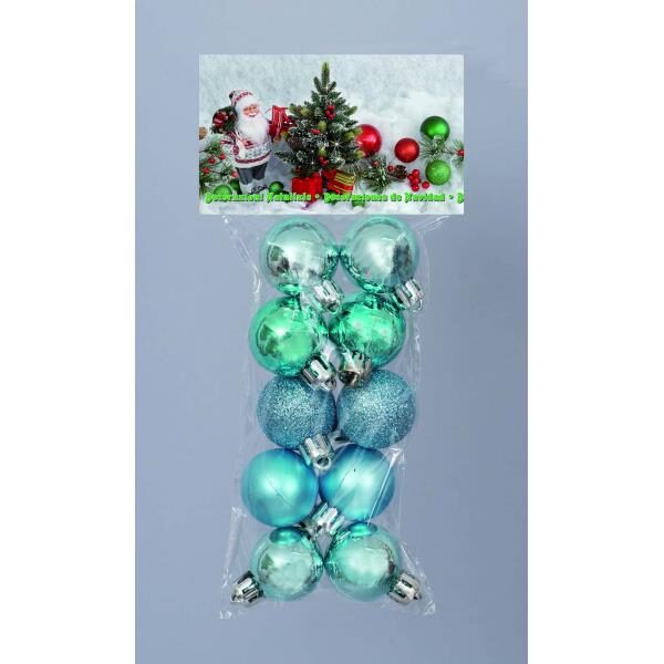 78471 8019959669253 PL-66925 PALLINE DI NATALE IN BUSTA 10 SFERE Ø30MM BLU TIFFANY MET/GLITTER/SATINATO IN BUSTA