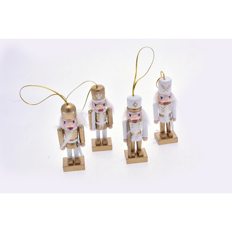 78535 8032089634144 6107161 addobbo natalizio appendino schiaccianoci 4 assortiti 9cm bianco e oro