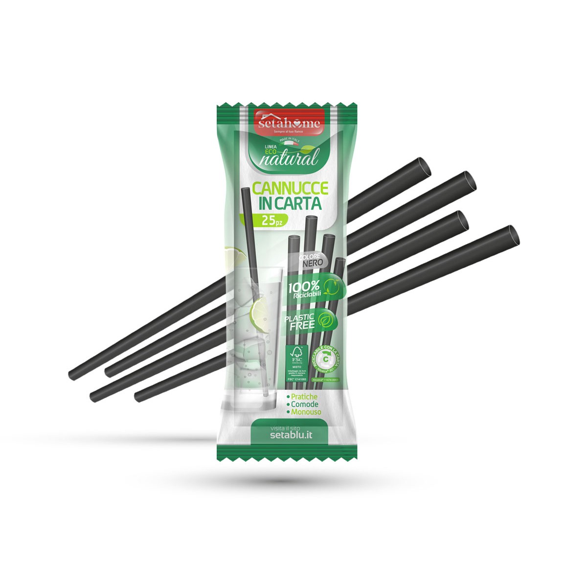 79193 8057502401028 40102 cannucce riciclabili di carta color nero 25pz