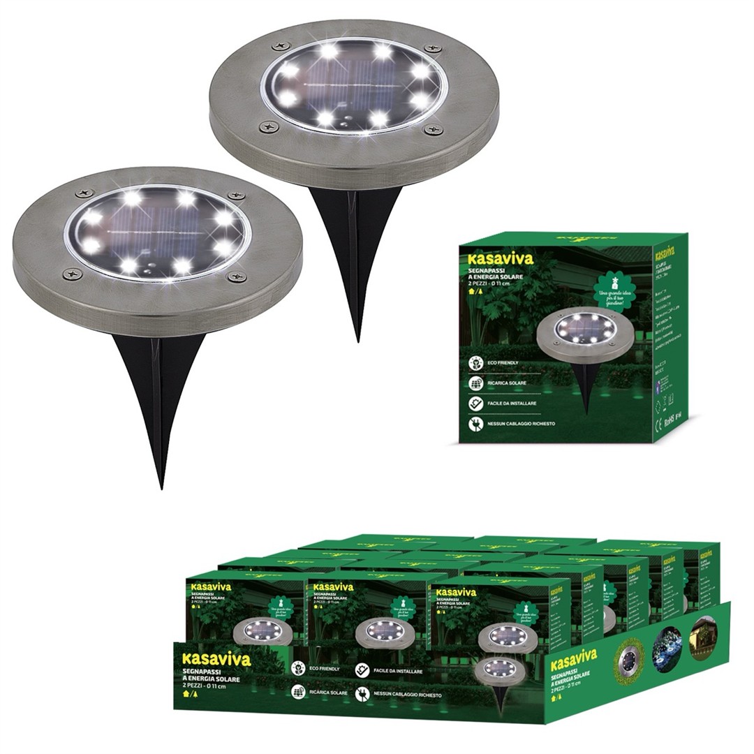 79377 8034116423622 1642362 SAIS luci per giardino energia solare lampada segnapasso inox 2pz