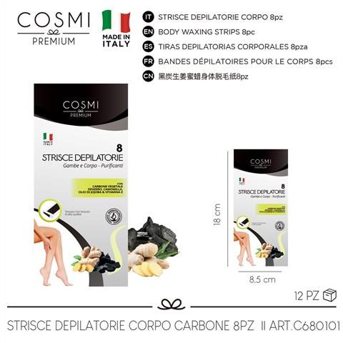 79515 8053285010105 1002024 DEPIL. STRISCE DEPILATORIE CORPO 8PZ CON CARBONE VEGETALE, ZENZERO, CAMOMILLA, OLIO DI JOJOBA E VIATMINA