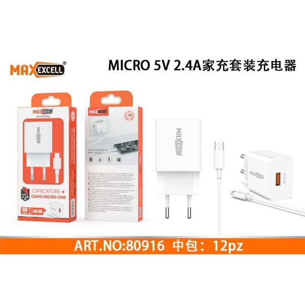 79536 8068688809164 80916 caricabatteria per cellulare 220v output usb 2,1a con cavo micro usb