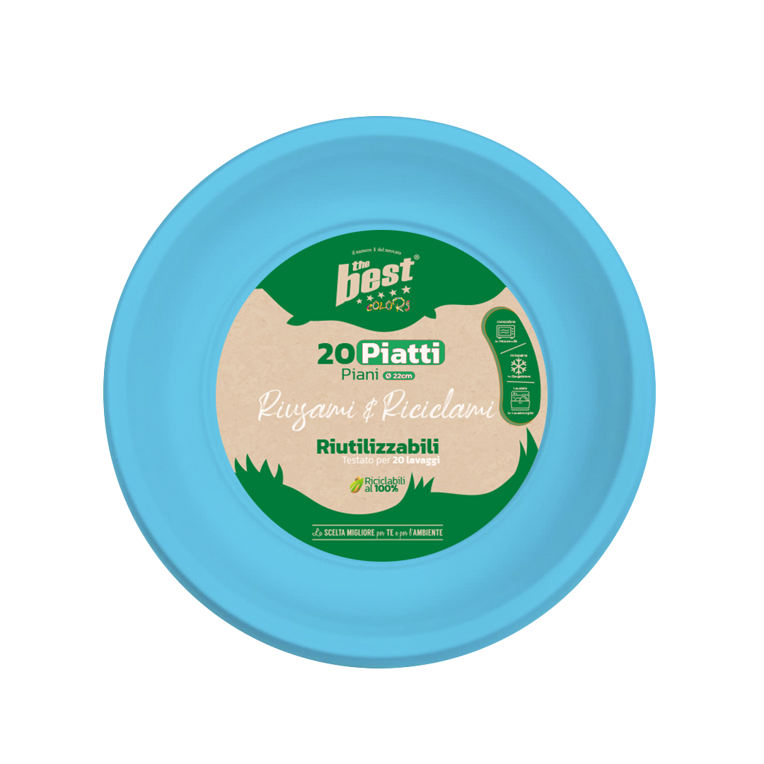 79688 8053670580589 BEST 110/10 coord. azzurro piatti riciclabili piani 20pz ø22cm