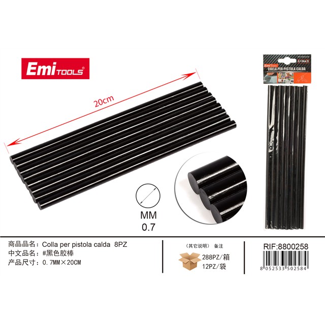 80383 8057739150942 DZ15094 silicone in bacchette blister mm.7 20cm 10pz nero