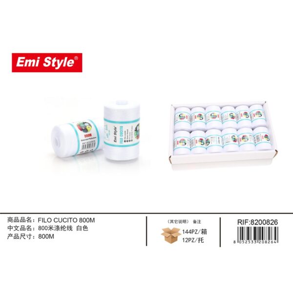 81129 8056046013735 8200826 EMI filo cucito poliestere 800m bianco/nero