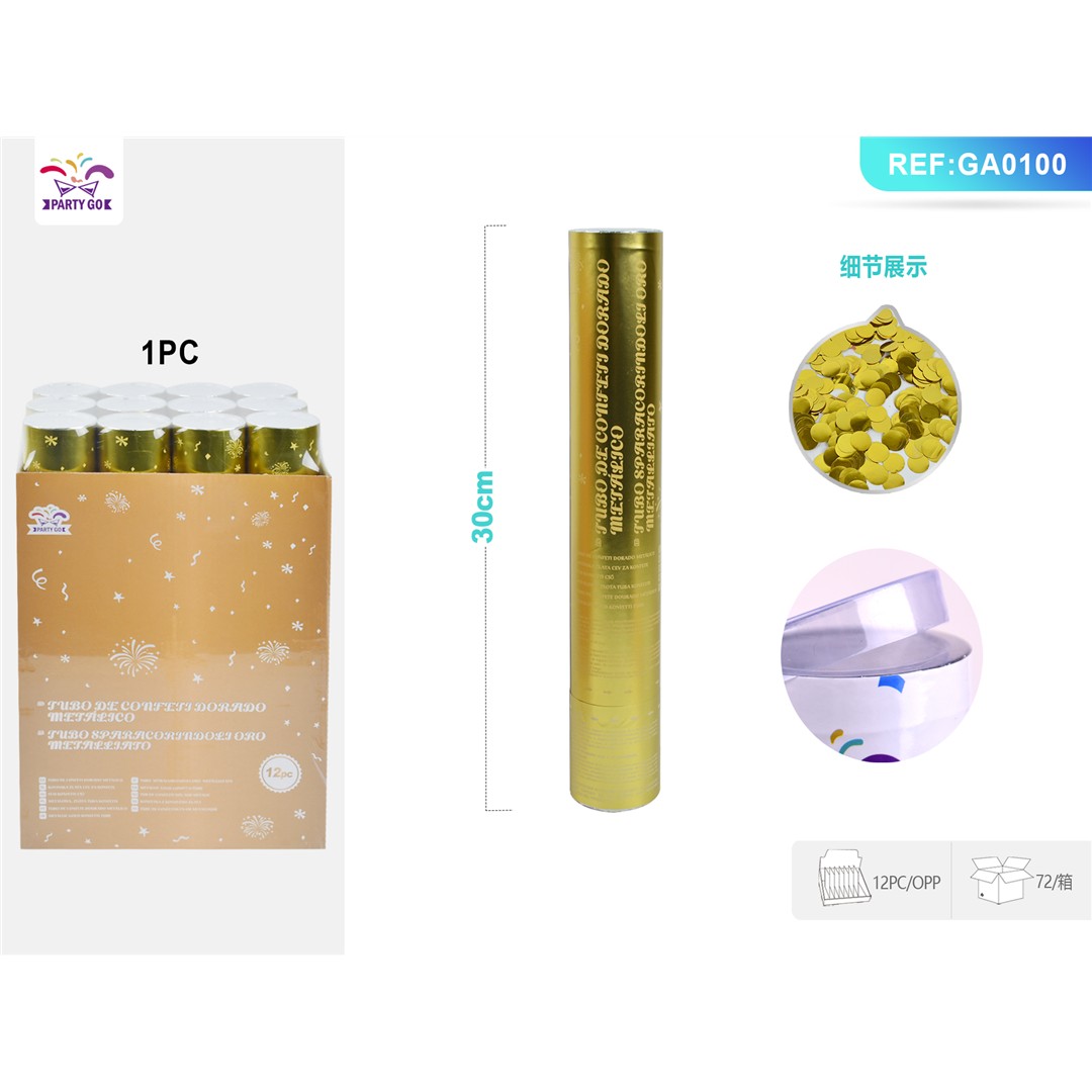 81924 8058617617311 GA0100 tubo spara coriandoli oro metallizzato cm.30