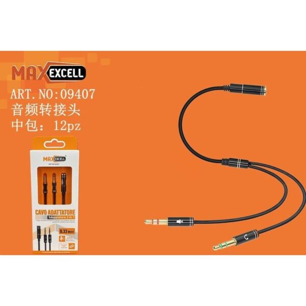 82722 8058168094074 09407 CAVO AUDIO SDOPPIATORE JACK 3,5 PRESA - 2 JACK 3,5 MASCHIO 33CM