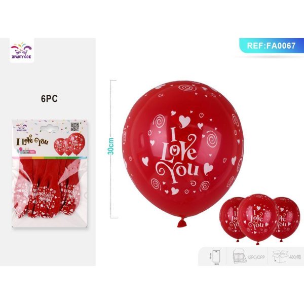 8315 8058617586679 FA0067 PALLONCINI IN LATTICE Ø30CM 6PZ I LOVE YOU ROSSO