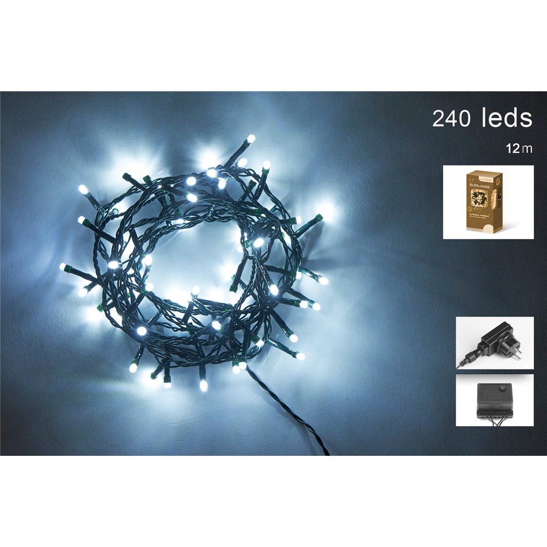 83471 3120370632711 63271 CP catena led 12m 240 luci di natale bianco freddo con spina ip44 cavo 3m trasp 8 giochi