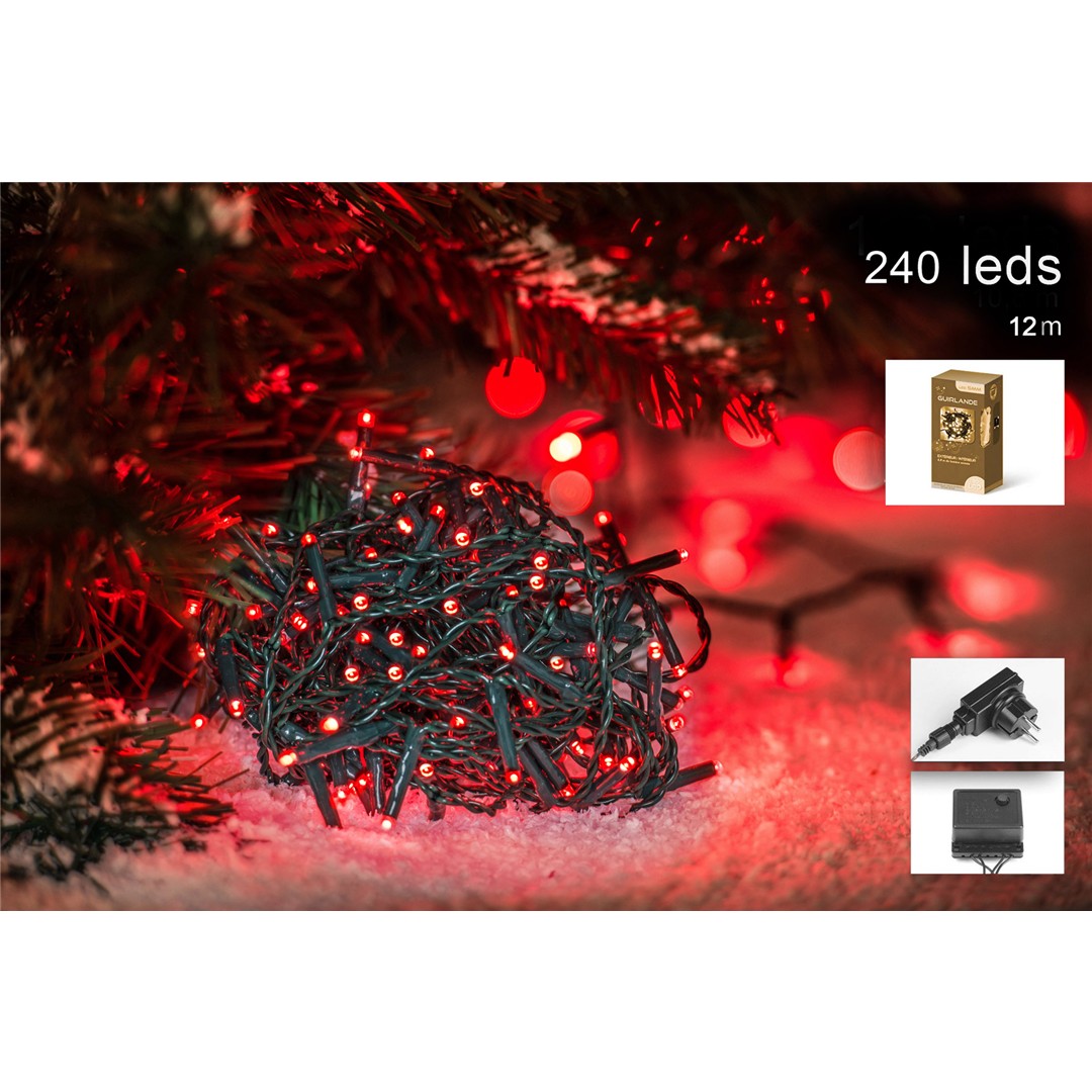 83473 3120370632759 63275 catena led 12m 240 luci di natale rosso con spina ip44 cavo 3m trasp 8 giochi