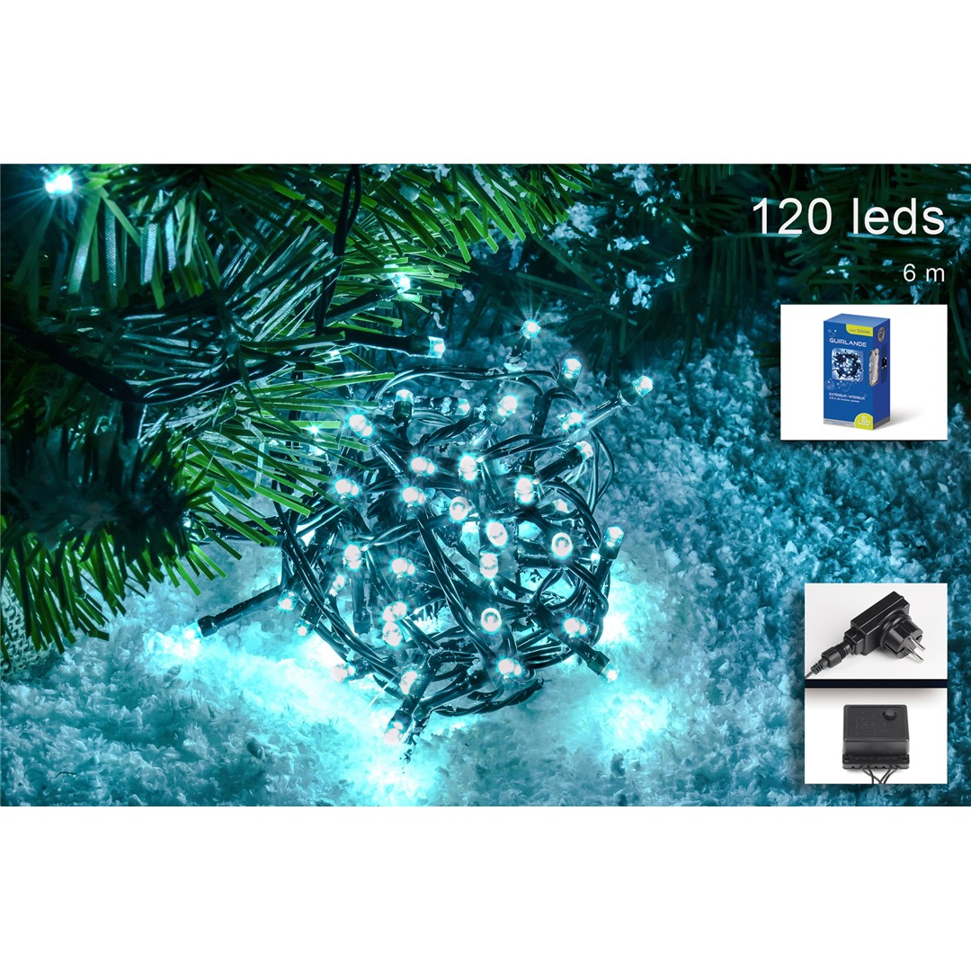 83519 3120370640822 64082 catena led 5m 100 luci di natale blu ghiaccio con spina ip44 cavo 3m trasp 8 giochi