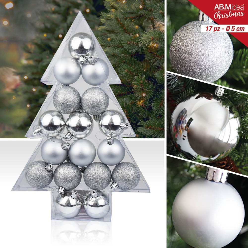 83564 8050766211266 HX912760 palline di natale alberello ø50mm 17 sfere silver