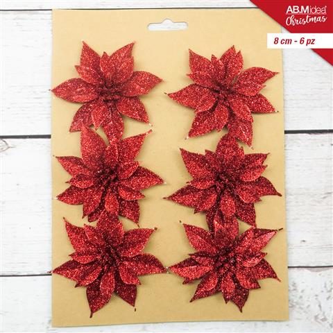 83595 8050767644148 HX959536 FIORE IN PLASTICA STELLA DI NATALE 8CM 6PZ ROSSO