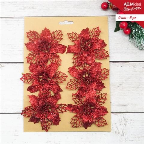 83596 8050767644179 HX959538 FIORE IN PLASTICA STELLA DI NATALE 9CM 6PZ ROSSO