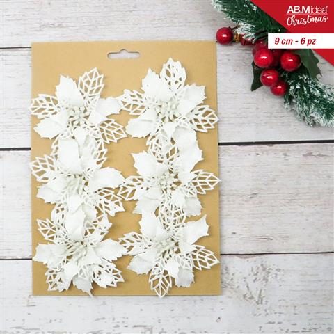 83599 8050767644308 HX959551 FIORE IN PLASTICA STELLA DI NATALE 9CM 6PZ BIANCO